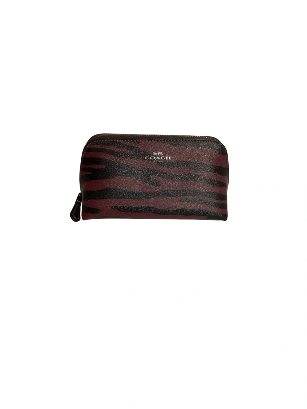 COACH Oxblood Zebra Striped Coated Canvas Zip Cosmetic Bag Pouch